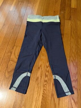 lululemon athletica Navy Leggings with Gray & Lime Waistband